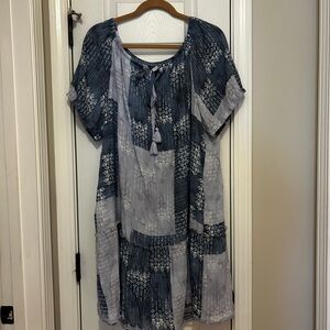 Zac & Rachel Blue and Gray Patchwork Floral Midi Dress